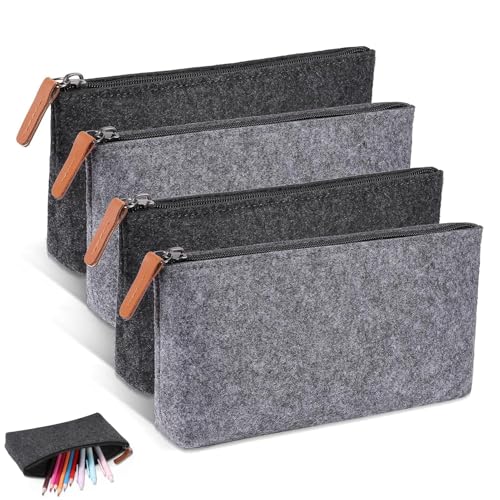 FUSHENGCHUANG 4 Stück Filz Mäppchen 21×11cm, Federmäppchen mit Reißverschluss, Kosmetiktasche Filz, Multifunktions Briefpapier Beutel für Stifte Bleistifte Leuchtmarker von FUSHENGCHUANG