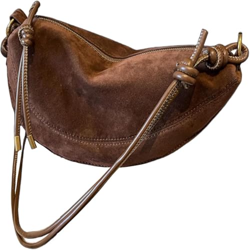 FUSHENGCHUANG Innentasche Halbmond Tasche Zipper Crossbody Bag, Damen Geldbörse Handtasche Braun Retro Top Handle Bag (Kaffee) von FUSHENGCHUANG