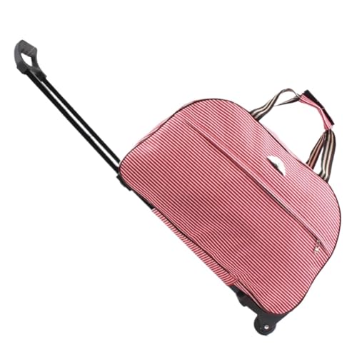 FUSHENGLI Rollender Seesack Mit RäDern Damen Herren Reisetasche auf Rädern Rollgepäcktasche Trolley Duffle Handgepäcktasche mit Zugstange FüR Reise Camping(Red and White M) von FUSHENGLI
