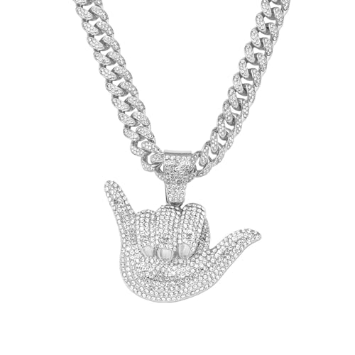 FUSHENGTER Halsketten Herren Hip hop Ketten Anhänger Frauen damenkette Rapper Hip-Hop-Halskette mit Diamant-Anhänger für Herren, personalisierbar, coole Accessoires, silberfarben, 50 cm von FUSHENGTER