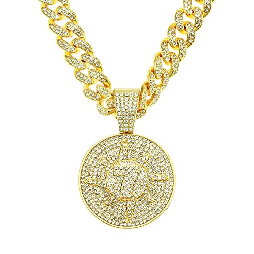 FUSHENGTER Halsketten Herren Hip hop Ketten Anhänger Frauen damenkette Rapper Hip-Hop-Halskette mit dreidimensionalem Diamant-Anhänger Nummer 7, herrschsüchtiges Accessoire, goldfarben, 50 cm von FUSHENGTER