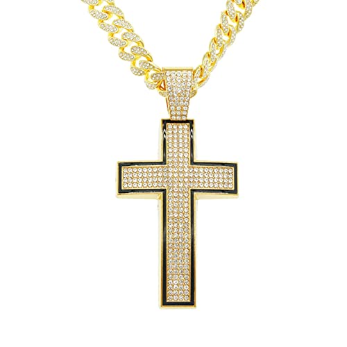 FUSHENGTER Halsketten Herren Hip hop Ketten Anhänger Frauen damenkette Rapper Hip-Hop Herren-Halskette mit dominantem Kreuz-Anhänger, trendiges personalisiertes Hip-Hop-Gold, 50 cm von FUSHENGTER