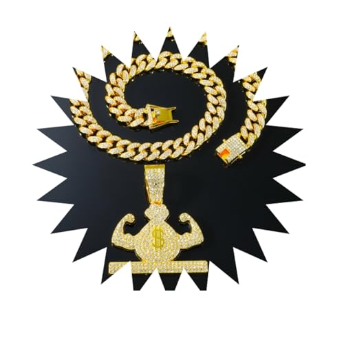 FUSHENGTER Halsketten Herren Hip hop Ketten Anhänger Frauen damenkette Rapper Hip-Hop-Muskel-Geldbeutel-Anhänger, kreatives Design, übertriebene Strass-Halskette, goldfarben, 45 cm von FUSHENGTER