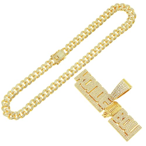 FUSHENGTER Halsketten Herren Hip hop Ketten Anhänger Frauen damenkette Rapper Hip Hop Übertriebener zweireihiger Buchstabe NO FAVORS Anhänger Halskette Personalisierter Buchstabe Rap Goldfarbe 45 cm von FUSHENGTER