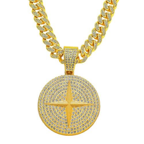 FUSHENGTER Halsketten Herren Hip hop Ketten Anhänger Frauen damenkette Rapper Kreuz Stern Anhänger Hip Hop Halskette Trendige Rap Halsband Kette Goldfarbe 45cm von FUSHENGTER