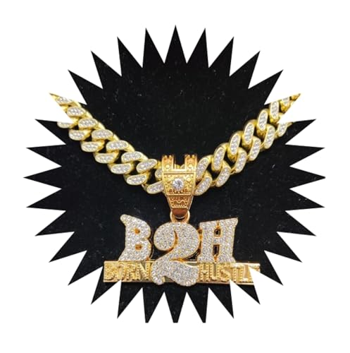 FUSHENGTER Halsketten Herren Hip hop Ketten Anhänger Frauen damenkette Rapper Männer Frauen Hip Hop Anhänger Halskette mit 13mm Kristall Halsketten Buchstaben Charme Goldfarbe von FUSHENGTER