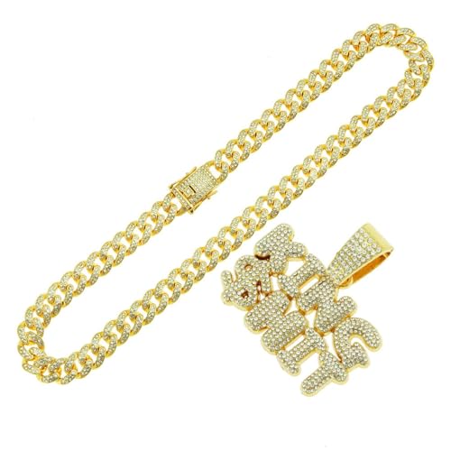 FUSHENGTER Halsketten Herren Hip hop Ketten Anhänger Frauen damenkette Rapper Modische Halskette mit Buchstaben-Anhänger für Herren, trendiger und dominanter Street-Style, goldfarben, 45 cm von FUSHENGTER