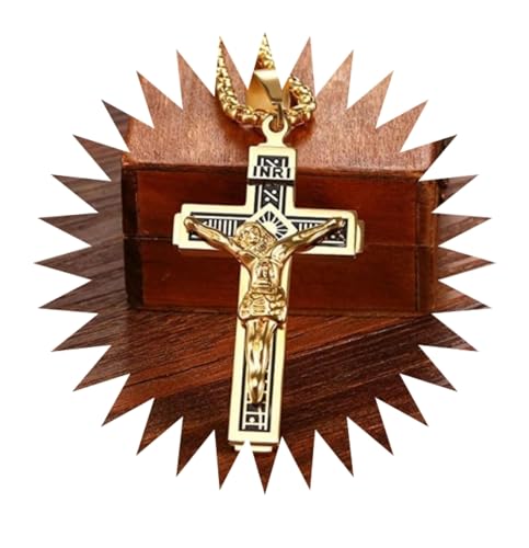 FUSHENGTER Halsketten Herren Hip hop Ketten Anhänger Frauen damenkette Rapper Retro Persönlichkeit Kreatives Design Jesus Kreuz Amulett Anhänger Rock Casual Geschenk Halskette A6522-8-Goldcolor von FUSHENGTER