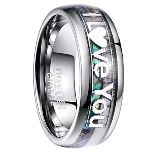 FUSHENGTER Ring Herren Ringe Männer Fingerring Damen Biker Ring Ehering 8mm Herrenringe „I LOVE YOU“ Ringe Jubiläum für Herren 10 Silber von FUSHENGTER