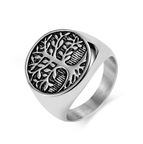 FUSHENGTER Ring Herren Ringe Männer Fingerring Damen Biker Ring Ehering Baum des Lebens Amulett Herrenringe Schlichter, eleganter Anhänger für männlichen Freund, Biker, Kreativität, 11 Silber von FUSHENGTER