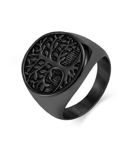 FUSHENGTER Ring Herren Ringe Männer Fingerring Damen Biker Ring Ehering Baum des Lebens Amulett Herrenringe Schlichter eleganter Anhänger für männlichen Freund Biker Kreativität 10 schwarz von FUSHENGTER