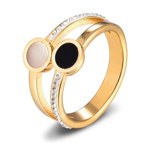 FUSHENGTER Ring Herren Ringe Männer Fingerring Damen Biker Ring Ehering Doppelte Schichten Muschelringe Stein Charm Kristall für Frauen Männer Paar Party 6 von FUSHENGTER