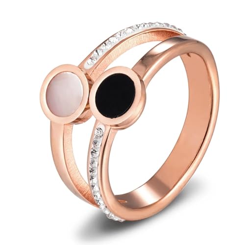 FUSHENGTER Ring Herren Ringe Männer Fingerring Damen Biker Ring Ehering Doppelte Schichten Muschelringe Stein Charm Kristall für Frauen Männer Paar Party 8 von FUSHENGTER