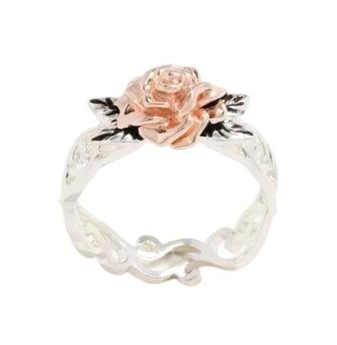 FUSHENGTER Ring Herren Ringe Männer Fingerring Damen Biker Ring Ehering Finger Exquisiter zweifarbiger Blumenring Solide Mode Blumenantrag Jubiläum Strandparty Geschenk 6 Silber von FUSHENGTER