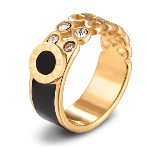 FUSHENGTER Ring Herren Ringe Männer Fingerring Damen Biker Ring Ehering Geometrische römische Ziffern Ringe Zirkonia Mode Charme Punk für Frauen Verlobung Hochzeit Party 6 von FUSHENGTER