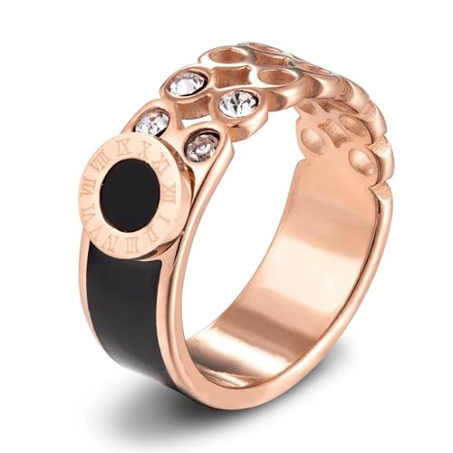 FUSHENGTER Ring Herren Ringe Männer Fingerring Damen Biker Ring Ehering Geometrische römische Ziffern Ringe Zirkonia Mode Charme Punk für Frauen Verlobung Hochzeit Party 7 von FUSHENGTER