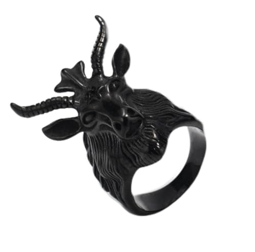 FUSHENGTER Ring Herren Ringe Männer Fingerring Damen Biker Ring Ehering Gothic Vintage Punk Style Ziegenring Charm Herren Casual Punk 10 Schwarz von FUSHENGTER