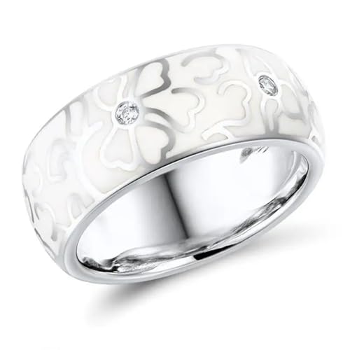 FUSHENGTER Ring Herren Ringe Männer Fingerring Damen Biker Ring Ehering Handgefertigter Keramikring für Frauen, elegante weiße Blumenmuster, Ringe, Hochzeit, Party, personalisierbar, Retro 10 RG65 von FUSHENGTER