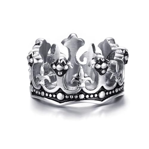 FUSHENGTER Ring Herren Ringe Männer Fingerring Damen Biker Ring Ehering Herrenringe Schwarzer König Krone Kreuz Vintage Ringe für Männer 11 von FUSHENGTER