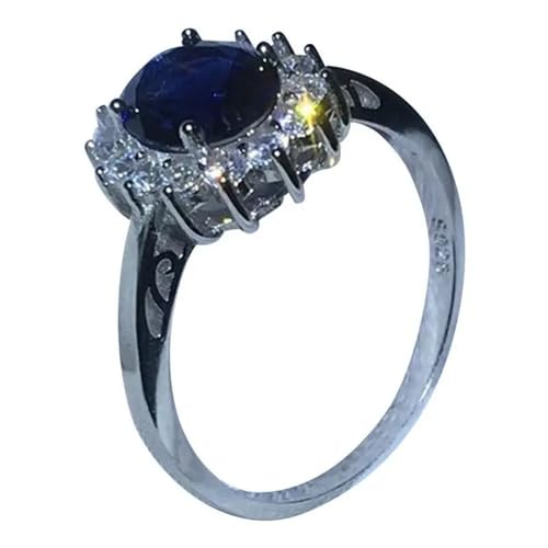 FUSHENGTER Ring Herren Ringe Männer Fingerring Damen Biker Ring Ehering Klassischer Ring mit großem blauen Stein, modischer Charme für Damen, CZ-Accessoires, Geschenke, 6 RG13869SV von FUSHENGTER