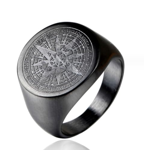 FUSHENGTER Ring Herren Ringe Männer Fingerring Damen Biker Ring Ehering Kompass Weltkarte Männer Ringe Punk Hip Hop Einfach Vintage Trendy für Freund Kreativität 10 R467-Schwarz von FUSHENGTER