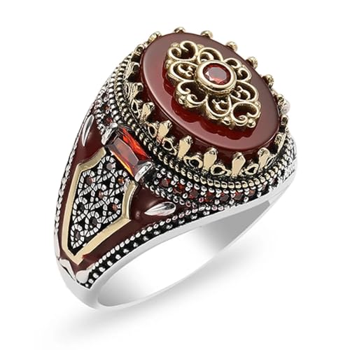 FUSHENGTER Ring Herren Ringe Männer Fingerring Damen Biker Ring Ehering Kronenring für Damen und Herren, Vintage-Ring mit rotem Stein, schönes Geschenk, 8 Rot von FUSHENGTER