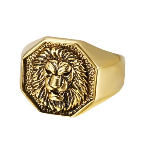 FUSHENGTER Ring Herren Ringe Männer Fingerring Damen Biker Ring Ehering Löwe Herren Damen Ringe Punk Trendy Einzigartig für Paar Männlich Biker Kreativität 10 R760-Lion von FUSHENGTER