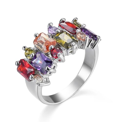 FUSHENGTER Ring Herren Ringe Männer Fingerring Damen Biker Ring Ehering Luxuriöse Eheringe mit schwarzem Kristall-Charm für Damen, T-förmiger Stein, Party 7 2 von FUSHENGTER