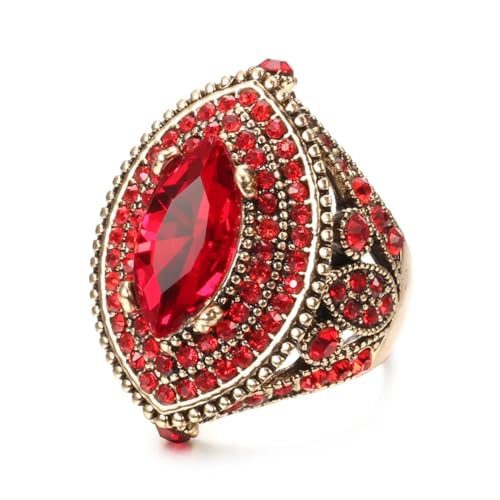 FUSHENGTER Ring Herren Ringe Männer Fingerring Damen Biker Ring Ehering Luxuriöser schwarzer antiker Ring für Damen, Vintage-Look, AAA-Kristall, Boho-Charm, Ehering, 8 Rot von FUSHENGTER