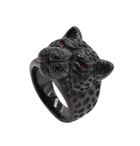 FUSHENGTER Ring Herren Ringe Männer Fingerring Damen Biker Ring Ehering Männer Ringe Leopard Tier Punk Vintage für Frauen Biker Mode Kreativität 10 R1046-Schwarz von FUSHENGTER