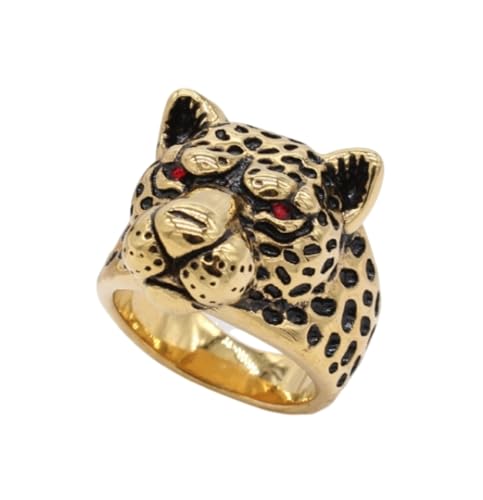 FUSHENGTER Ring Herren Ringe Männer Fingerring Damen Biker Ring Ehering Männer Ringe Leopard Tier Punk Vintage für Frauen Biker Mode Kreativität 10 R1046 von FUSHENGTER