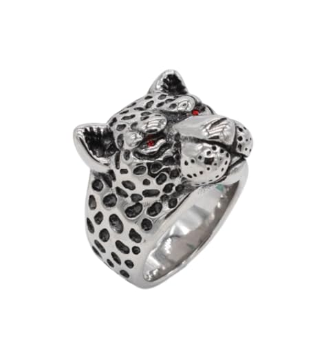 FUSHENGTER Ring Herren Ringe Männer Fingerring Damen Biker Ring Ehering Männer Ringe Leopard Tier Punk Vintage für Frauen Biker Mode Kreativität 11 R1046 von FUSHENGTER