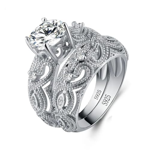 FUSHENGTER Ring Herren Ringe Männer Fingerring Damen Biker Ring Ehering Mode Luxus Weibliche Kristall Weiß Zirkon Ring Hochzeit Sets Verlobungsringe für Frauen 6 von FUSHENGTER