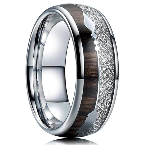 FUSHENGTER Ring Herren Ringe Männer Fingerring Damen Biker Ring Ehering Mode Mann Ringe Holz Party Ring Band für Männer Dekoration 11 Silber von FUSHENGTER