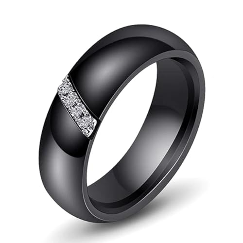 FUSHENGTER Ring Herren Ringe Männer Fingerring Damen Biker Ring Ehering Mode Weiß Schwarz Keramik Ringe Für Frauen Glatte Oberfläche Zirkon Frauen Ring Hochzeit Engagement 7 s4 von FUSHENGTER