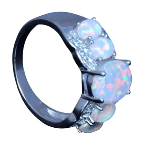 FUSHENGTER Ring Herren Ringe Männer Fingerring Damen Biker Ring Ehering Modische Eiform-Feueropal-Steine-Ringe für Damen, trendige Accessoires-Ringe, 8 weiß von FUSHENGTER