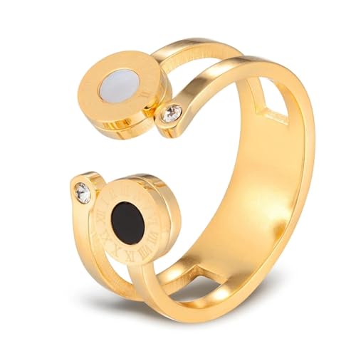 FUSHENGTER Ring Herren Ringe Männer Fingerring Damen Biker Ring Ehering Modische Ringe mit römischen Ziffern, Zirkonia, für Damen und Herren, Kristall-Verlobungszubehör, 7 von FUSHENGTER