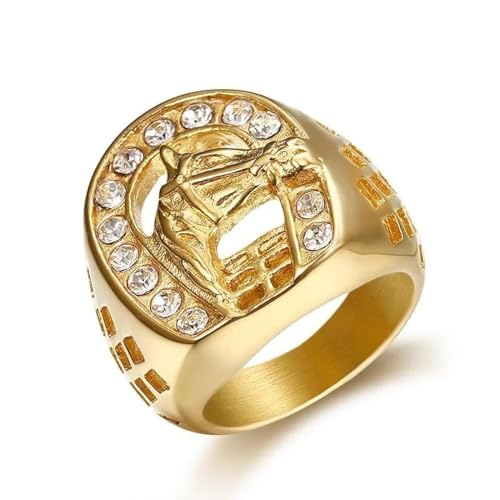 FUSHENGTER Ring Herren Ringe Männer Fingerring Damen Biker Ring Ehering Modischer, glänzender, ausgehöhlter Pferdering für Herren, Rock-Ring, Geschenk 10 1662 von FUSHENGTER