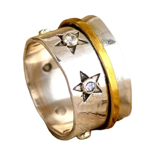 FUSHENGTER Ring Herren Ringe Männer Fingerring Damen Biker Ring Ehering Mondstein drehbarer Finger-Fidget-Spinner-Ring für Männer und Frauen, 5 Silber von FUSHENGTER