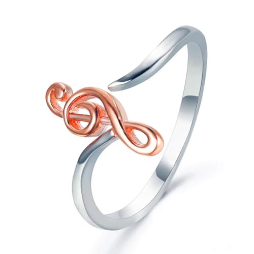 FUSHENGTER Ring Herren Ringe Männer Fingerring Damen Biker Ring Ehering Musiknote, modischer Ring für Damen, Hochzeitsgeschenke, größenverstellbar, Silber von FUSHENGTER