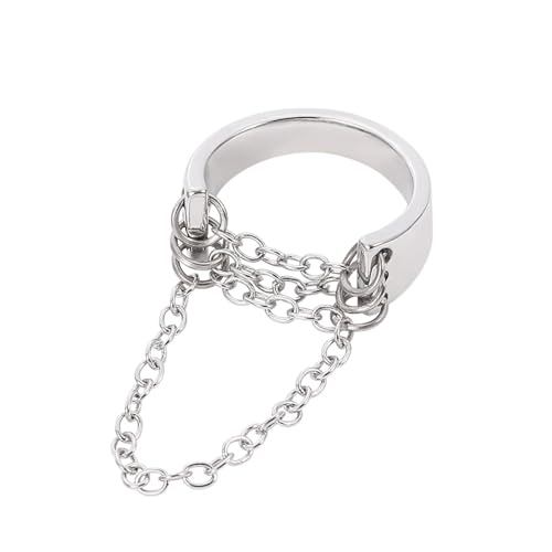 FUSHENGTER Ring Herren Ringe Männer Fingerring Damen Biker Ring Ehering Punk Mode Schwarz Kette Ringe Offene Einstellbare Frauen Männer Ring Zubehör Resizable jz213 von FUSHENGTER