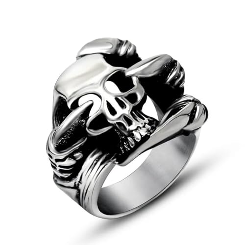 FUSHENGTER Ring Herren Ringe Männer Fingerring Damen Biker Ring Ehering Punk-Ringe für Männer, trendiges glattes Polieren, großer Totenkopf-Ring, Punk-Biker, 11 von FUSHENGTER