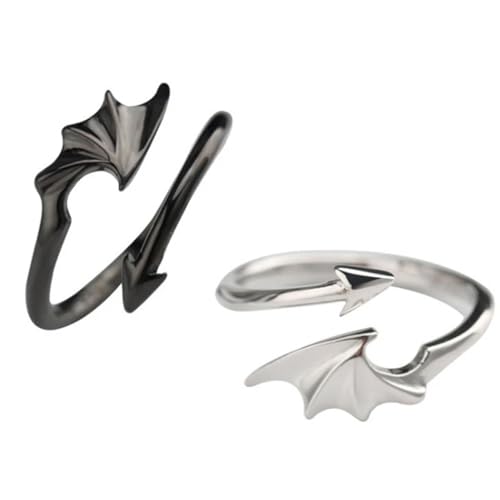 FUSHENGTER Ring Herren Ringe Männer Fingerring Damen Biker Ring Ehering Punk Style Dragon Gothic Evil Vampire Ringe Offener Ring Partyzubehör schwarz von FUSHENGTER