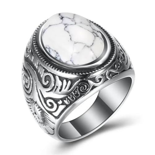 FUSHENGTER Ring Herren Ringe Männer Fingerring Damen Biker Ring Ehering Punk Vintage Stein Ringe für Männer drei Farben Onyx Ring Männer herrschsüchtig Opal Ring 11 16773 von FUSHENGTER