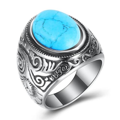 FUSHENGTER Ring Herren Ringe Männer Fingerring Damen Biker Ring Ehering Punk Vintage Stein Ringe für Männer drei Farben Onyx Ring Männer herrschsüchtig Opal Ring 12 16774 von FUSHENGTER