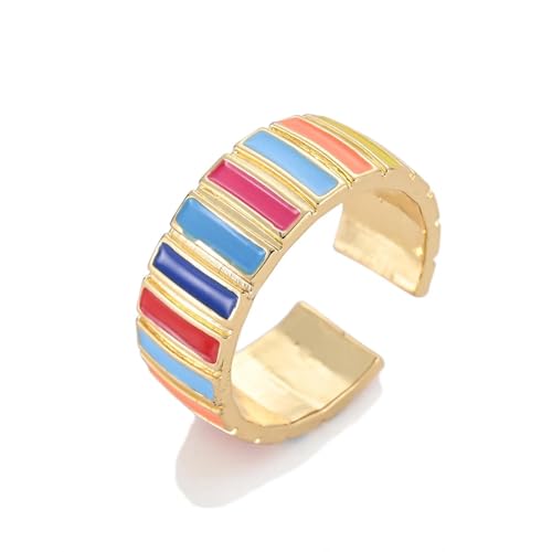 FUSHENGTER Ring Herren Ringe Männer Fingerring Damen Biker Ring Ehering Regenbogen-Emaille-Tropfenöl-Stern-Herz-Ringe für Frauen, Punk-Ringe, trendig, verstellbar, veränderbar, 9 von FUSHENGTER