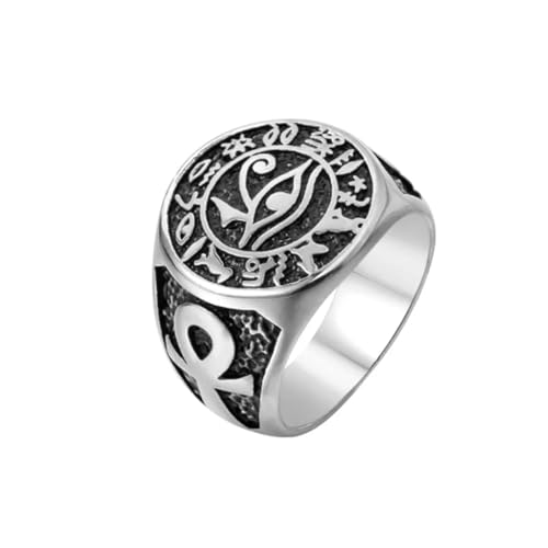 FUSHENGTER Ring Herren Ringe Männer Fingerring Damen Biker Ring Ehering Ring Mysteriöses altes Ägypten Textringe für Männer Punk Geschenk 13 Silber von FUSHENGTER