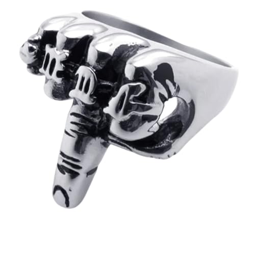 FUSHENGTER Ring Herren Ringe Männer Fingerring Damen Biker Ring Ehering Ring im Rock-Stil, vertikaler Mittelfinger-Musterring für Männer, 13 Silber von FUSHENGTER