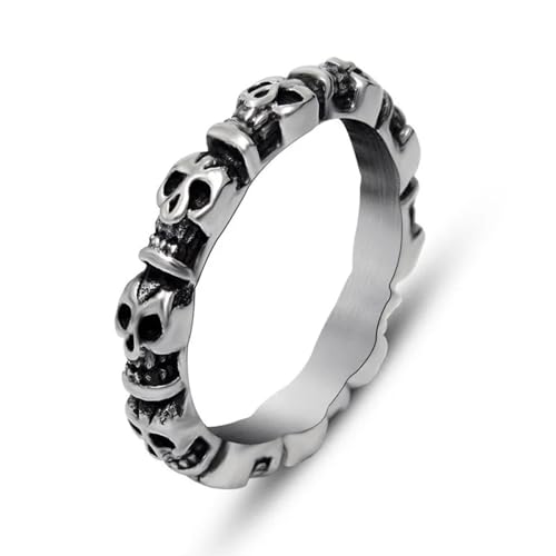 FUSHENGTER Ring Herren Ringe Männer Fingerring Damen Biker Ring Ehering Runder Totenkopf-Punk-Retro-Ring für Männer und Frauen, 8 Stück von FUSHENGTER