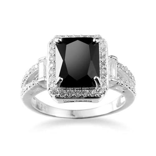 FUSHENGTER Ring Herren Ringe Männer Fingerring Damen Biker Ring Ehering Schwarzer quadratischer Zirkon-Steinring 925 Weddind-Ringe für Frauen Großer Kristallring 8 blackzircon von FUSHENGTER